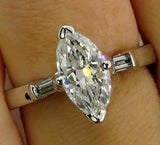 4ct Marquise Baguette Accent Diamond Trilogy Engagement Ring 14K White Gold Over