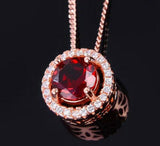 2.3ct Round Cut Red Garnet Halo Solitaire Pendant with Chain 14k RoseGold Finish