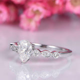 1.5ct Pear Cut Diamond Accents Solitaire Engagement Ring 14k White Gold Finish