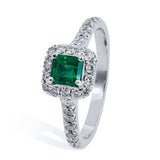 2ct Asscher Cut Green Emerald Engagement Ring Diamond Halo 14k White Gold Finish