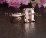 2ct Emerald Cut Simulated Peach Morganite Solitaire Ring 14k Rose Gold Plated