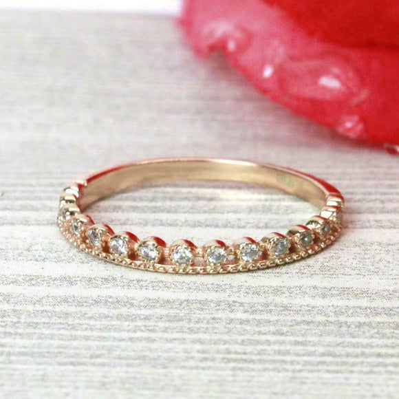 0.9ct Round Cut Diamond Wedding Band Stackable Half Eternity 14k Rose Gold Over