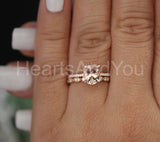 1.5ct Oval Cut Simulated Peach Morganite Milgrai Bridal Set 14k Rose Gold Plated