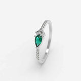 0.4ct Pear Cut Green Emerald Minimalist Engagement Ring 14k White Gold Finish