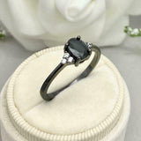 1ct Engagement Ring Oval Cut Black Diamond Petite Solitaire 14k BlackGold Finish