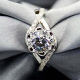 2.4ct Engagement Ring Round Cut Diamond Floral Split Shank 14k White Gold Finish