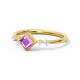 1ct Engagement Ring Asscher Cut Purple Amethyst Minimalist 14k YellowGold Finish