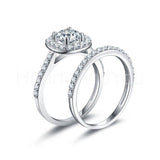 2.2ct Round Cut Moissanite Half Eternity Halo Bridal Set 14k White Gold Plated