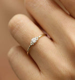 1.2ct Round Cut Diamond Engagement Ring Petite Minimalist 14k Yellow Gold Finish
