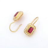 2.1ct Drop Earrings Emerald Cut Pink Ruby Diamond Halo 14k Yellow Gold Finish