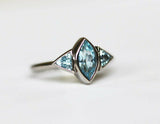1.7ct Marquise Cut Blue Aquamarine Engagement Ring Trilogy 14k White Gold Finish