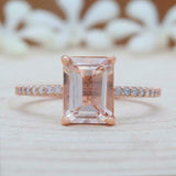 1.5ct Emerald Cut Morganite Engagement Ring Diamond Accents 14k Rose Gold Finish