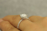 3Ct Cushion Cut Diamond Dual Hidden Halo Engagement Ring 14K White Gold Finish