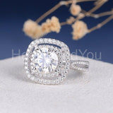 2.2ct Round Cut Moissanite Open Dual Halo Engagement Ring 14k White Gold Plated