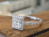 2.2ct Engagement Ring Princess Cut Diamond Round Accent Halo 14k White Gold Over