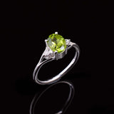 0.45ct Oval Cut Green Peridot Trilogy Split Shank Ring 14k White Gold Finish
