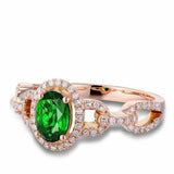 2.3ct Engagement Ring Oval Cut Green Emerald Link Accent Halo 14k Rose Gold Over