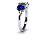 2ct Emerald Cut Diamond Sapphire 3 Stone Engagement Ring 14k White Gold Finish