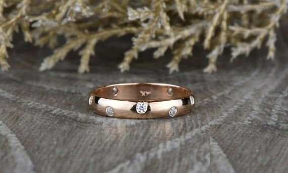 0.2ct Round Cut VVS1D Diamond Wedding Ring Band 14k Rose Gold Finish Anniversary