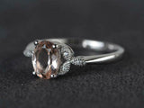 2ct Engagement Ring Oval Cut Morganite Leaf Accent Solitaire 14k White Gold Over