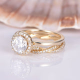 Infinity Bridal Set Engagement Ring 2ct Round Cut Diamond 14k Yellow Gold Finish