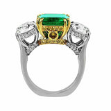 5Ct Asscher Cut Green Emerald Queens Trilogy Engagement Ring 14K Dual Gold Over