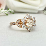 2ct Engagement Ring Round Cut Peach Morganite Diamond Floral 14k RoseGold Finish