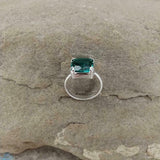 2ct Engagement Ring Cushion Cut Green Emerald Solitaire 14k White Gold Finish