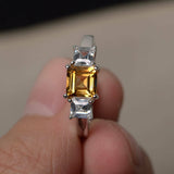 1.5ct Asscher Cut Yellow Citrine Engagement Ring 14k White Gold Finish Trilogy