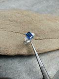 1.7ct Engagement Ring Emerald Blue Sapphire Diamond Accent 14k White Gold Finish
