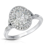2.2ct Oval Simulated Diamond Halo Milgrain Engagement Ring 14k White Gold Plated