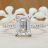 1.6ct Emerald Diamond Engagement Ring Solitaire 14k White Gold Over with Accents