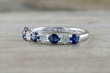 1.5ct Round Cut Alternate Sapphire Diamond Half Eternity Band 14k WhiteGold Over