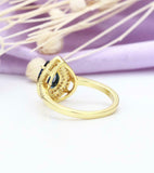 2.5ct Pear Cut Blue Sapphire Engagement Ring Double Halo 14k Yellow Gold Finish