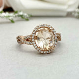 2ct Engagement Ring Oval Cut Peach Morganite Infinity Halo 14k Rose Gold Finish