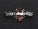 2ct Pear Cut Morganite Split Shank Solitaire Accent Ring 14k White Gold Finish