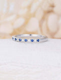 1ct Round Cut Blue Sapphire Wedding Band Ring Half Eternity 14k White Gold Over