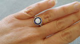 1.7Ct Round Cut Diamond Blue Sapphire Halo Engagement Ring 14K White Gold Finish