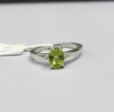 1ct Engagement Ring Oval Cut Green Peridot Three Stone 14k White Gold Finish