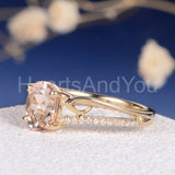 1ct Oval Cut Simulated Peach Morganite Split Shank Ring 14k Yellow Gold Plated