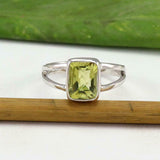 2.2ct Engagement Ring Radiant Cut Green Peridot Split Shank 14k WhiteGold Finish