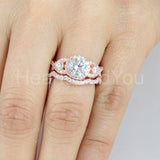 2.4ct Round Cut Moissanite Halo Split Shank Bridal Set 14k Rose Gold Plated