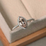 1.5ct Engagement Ring Marquise Cut Morganite Diamond Halo 14k White Gold Finish