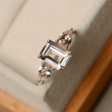 1.7ct Emerald Cut Peach Morganite Pear Accents Trilogy Ring 14k WhiteGold Finish