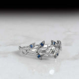 1.5ct Engagement Ring Round Cut Diamond Floral Leaf Design 14k White Gold Finish