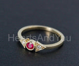 0.3ct Round Cut Simulated Pink Ruby Milgrain Trilogy Ring 14k Yellow Gold Plated