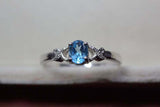 0.4ct Engagement Ring Oval Cut Blue Topaz Solitaire Women 14k White Gold Finish