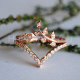 0.25ct Round Cut Moissanite Vine Leaf Chevron Bridal Set 14K Rose Gold Plated
