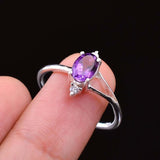 0.4ct Engagement Ring Oval Cut Amethyst Stylish Split Shank 14k WhiteGold Finish