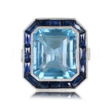 2.2ct Emerald Cut Simulated Aquamarine Art Deco Halo Ring 14k White Gold Plated